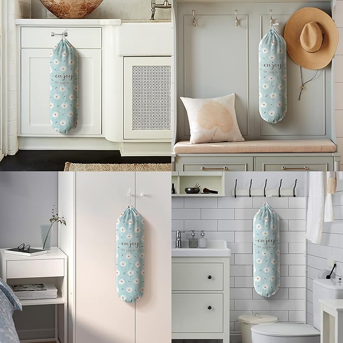 Hglian Daisy Grocery Bag Holder Flowers Plastic Bag Holder Storage Organizer,Daisy Kitchen Décor for Women-Blue Extra Large