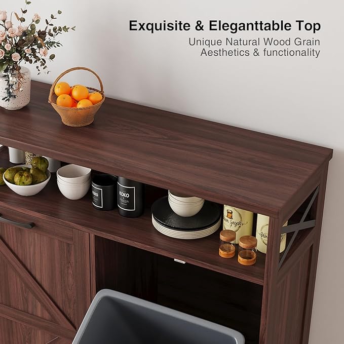 Befrases Double Tilt Out Trash Can Cabinet for 13 * 2 Gallon Garbage Can, Farmhouse Kitchen Garbage Trash Bin for Hidden Laundry Basket, Dual Dog Proof Recycling Cabinet for Living Room, Dark Brown