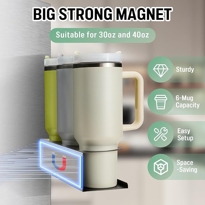 2 Pack Magnetic Cup Holder for Fridge, Water Bottle Organizer for Stanley and Tumbler with Double Sided Tape Hold Stanley Cup Accessories for Kitchen Cabinet