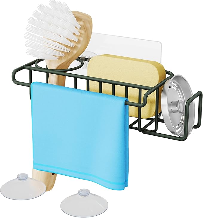 HapiRm Sink Caddy Sponge Holder - No Drill Sponge Holder for Kitchen Sink, Rustproof and Waterproof Kitchen Organizer - Green