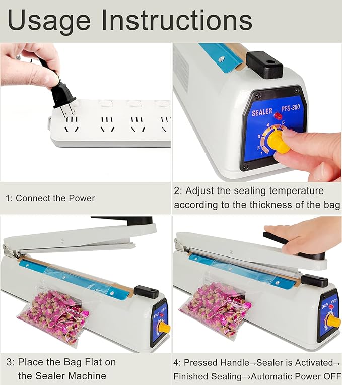 Impulse Heat Sealer 12 Inch 5mm Mylar Bag Sealer, Iron Shell Sealer, Plastic Bag Sealer Machine, with 4 Replacements Kit (2 Cutting Lines Included)