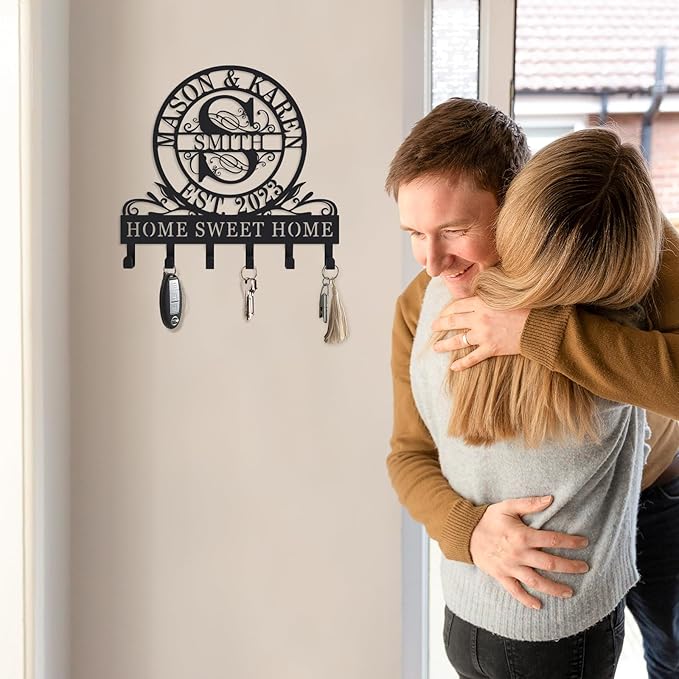 Personalized Metal Key Hooks for Wall, Custom Key Holder for Front Door or Entryway, Wall Mounted Key Rack Organizer, Decorative Keychain Hook, Home Storage Hanger, Housewarming Gift