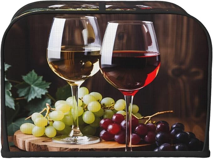 Toaster Cover 4 Slice Red Wine Glass Grapes Waterproof Appliance Cover with Hang Loop Bread Baker Toaster Cover for Kitchen