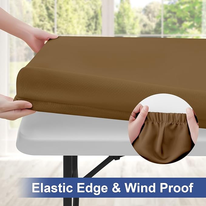 homing Rectangle Table Cloth Cover, Waterproof Polyester Elastic Fitted Tablecloth, Fits for 8 Foot Folding Tables, Washable Table Protector for Picnic, Camping, Outdoor (Brown, 30" x 96")