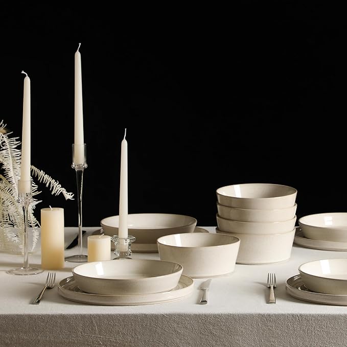Stone Lain Claire 24-Piece Dinnerware Set Stoneware, Plates and Bowls Set, Dishwasher and Microwave Safe, Dish Set for 8, White