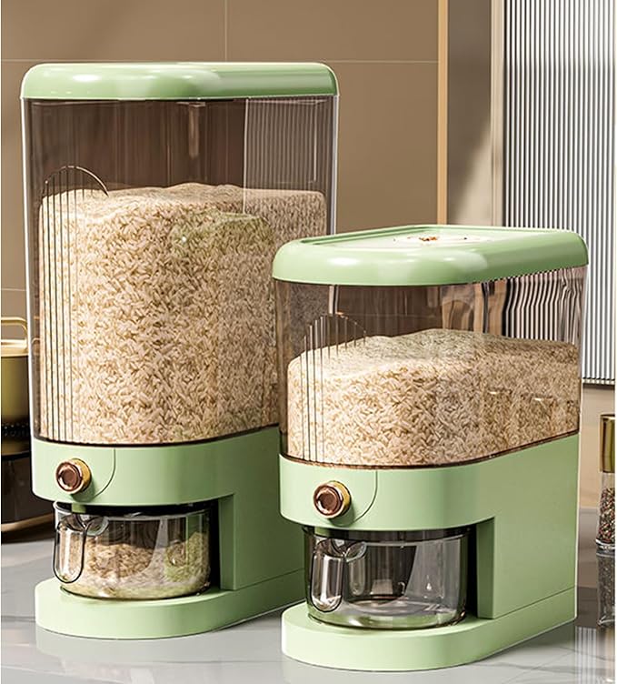 Peaoop 22LB Rice Dispenser, Large Grain Container Storage with Lid Measuring Cylinder Household Cereal Dispenser Bucket for Kitchen Soybean Corn (22LB-Green)