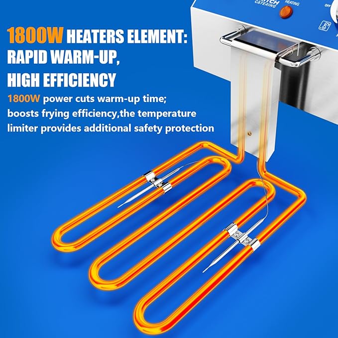 TOPKITCH 8L Professional Electric Fryer, 1800 W Commercial Electric Fryer Made of Stainless Steel with Basket, Temperature Control 80-200 °C, Fast Heating for Restaurant and Home