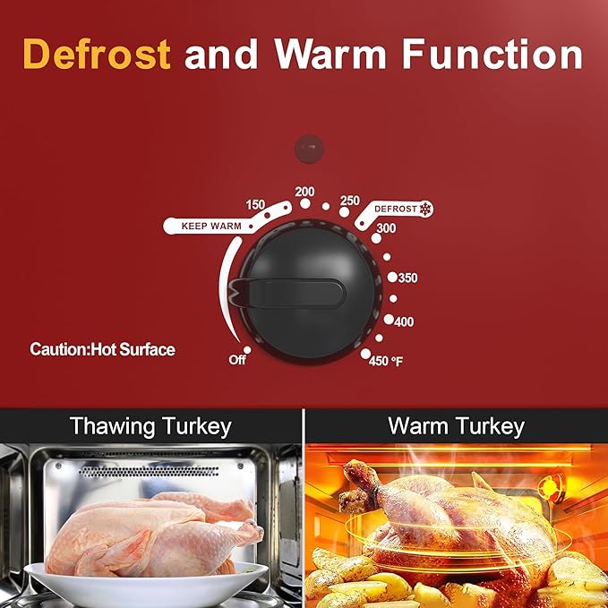 18 Quart Roaster Oven with Self-Basting Lid, Large Electric Turkey Roaster Oven with Defrost & Warm Function, Adjustable Temperature, Removable Pan & Rack, Stainless Steel, Red