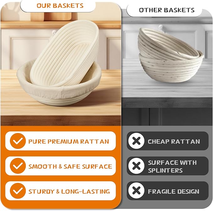 Dimpola Banneton Bread Proofing Basket Banneton Basket Set Sourdough Proofing Basket Round Proofing Bowls Handmade Rattan Baskets and Liners (Round of 1 Gift Set)