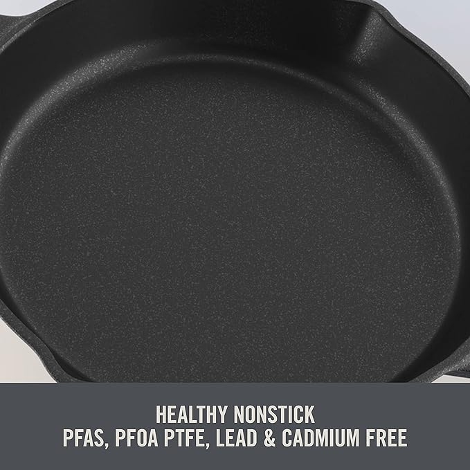 Zakarian x Dash Nonstick Cast Iron Grilling and Roasting Pan - Oven-Safe Cookware - Titanium Ceramic Nonstick Coating - Great for Roasting Veggies, Meats, and More - Black, 11-Inch
