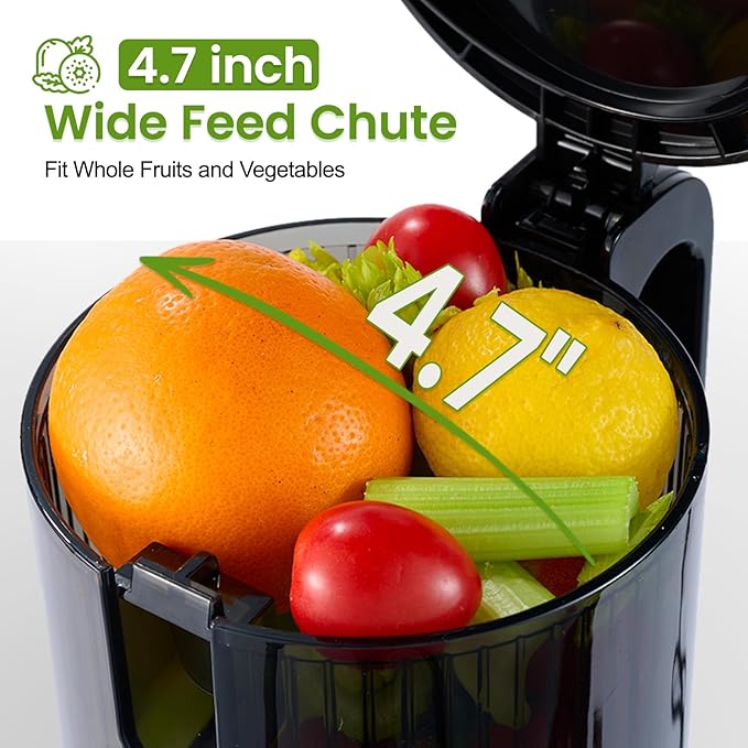 Ventray Cold Press Juicer, Slow Masticating Juicer Machine with 4.7" Wide Feed Chute for Whole Vegetables & Fruits, Juice Extractor High Juice Yield, Easy to Clean