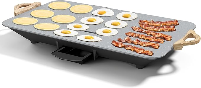 12x20inch Electric Griddle by BBQ Masters–1700W Nonstick ILAG Granite Surface, Large Sloped Design, Perfect for Family Meals, Pancakes&Eggs, Fast Even Heating, Easy to Clean, Granite Grey