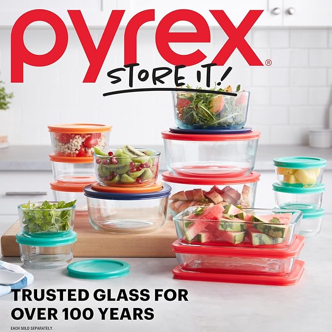 Pyrex Simply Store (7-Pack) Glass Food Storage Containers Set, (1, 2, 4 & 7 Cup) Meal Prep Containers With Plastic BPA-Free Lids, Dishwasher & Microwave Safe