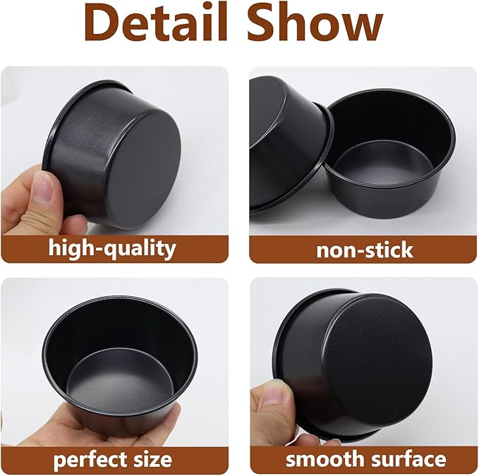 8PCS Nonstick Muffin Pans Carbon Steel Pudding Cups, Individual Cupcake Popove Pans for Baking Muffins, Cheese Pudding, Egg Tarts