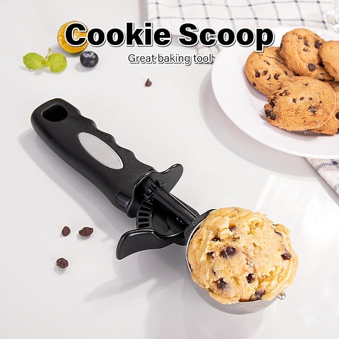 3.5 Tbsp Cookie Scoop, Ice Cream Scoop with Thumb Trigger, Cookie Dough Melon Baller Scoop 55 mm, Comfortable Grip, Non-Slip, 50 ml