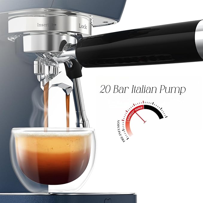 MAttinata Espresso Machine 20 Bar, Espresso Coffee Maker with Professional Milk Frother Steam Wand for Cappuccino & Latte, 49oz Removable Water Tank for Home, Blue