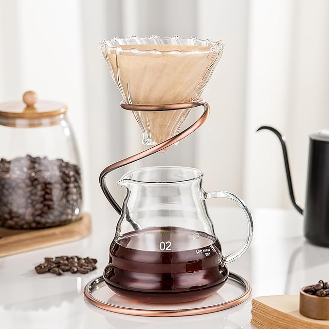 Coffee Pour Over Set – Complete Pour Over Coffee Maker with Dripper, 40Filters, and Metal Stand – Portable & Stylish V60 Style Drip Coffee Brewer