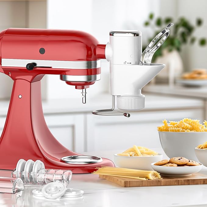 Gourmet Pasta Press Attachment for KitchenAid Stand Mixers, Pasta Press for KitchenAid Mixer with 7 Interchangeable Pasta Plates, Pasta Extruder Attachment by InnoMoon