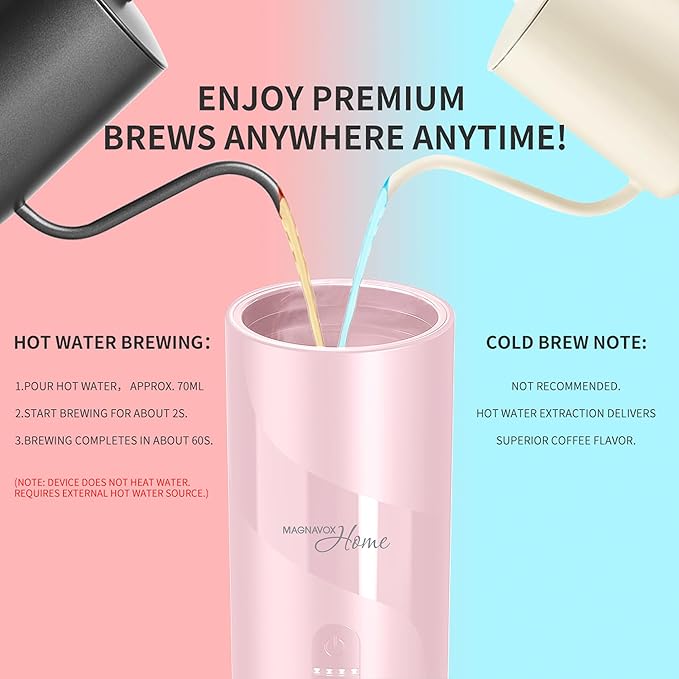 Magnavox HOME Portable Espresso Coffee Maker (Grounds or Pods) with Fast Brew Technology & Single Touch Control, Ideal for Offices or Travel