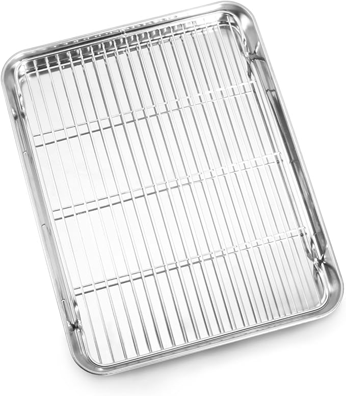 Baking Sheet and Cooling Rack Set, Stainless Steel Commercial Grade Cookie Sheet and Rack Set, 12.5 x 10 x 1 inch, Healthy & Nontoxic & Rustproof & Easy Clean & Dishwasher Safe