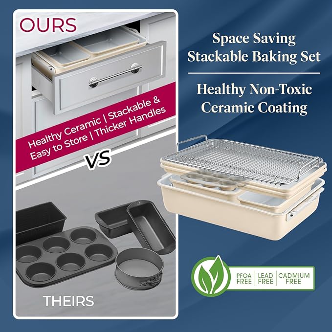 BAKKENMASTER Bake with Elegance: 6-Cup Cake/Muffin Pan Set - Blue, Teal, Marble, Golden, Cream - Aluminized Steel with Ceramic Non-Stick Coating, PFOA & PFAS Free - Non-Toxic, Heavy-Duty Bakeware