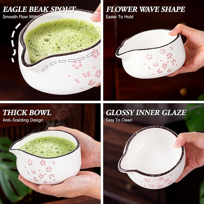 Matcha Whisk Set, 7 PCS Ceramic Matcha Sets with Bowl, Bamboo Whisk and Holder, Towel, Sifter, Bamboo Scoop, Scoop Rest, Christmas Gifts for Tea Lovers, Birthdays New Year Gifts for Women Mom