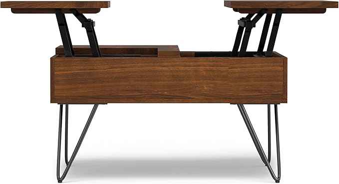 SIMPLIHOME Hunter Lift Top Coffee Table - 32 inch Wide Walnut Veneer and Metal Industrial Square Cocktail Table, Living Room Table with Dual Lift Tops, Hidden Storage and Hairpin Legs