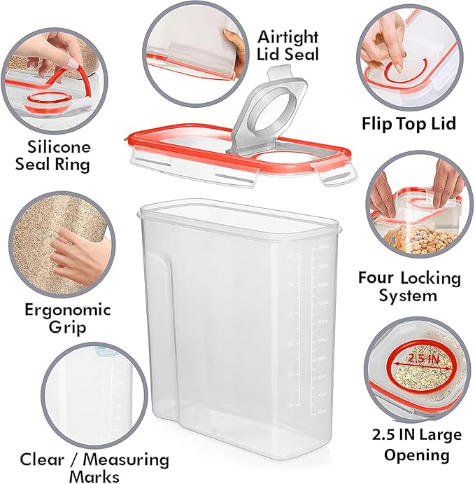 Shazo 2 Pack (6.3L / 213OZ) EXTRA Large Airtight Food Storage Cereal Containers for Bulk Food Storage BPA-Free Plastic Container, Pantry Organization and Canister for Rice, Pasta, Sugar & Flour