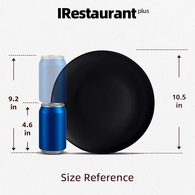 Stoneware Coupe Commercial Grade Dinner Plates, Matte Black Round Plates 10.5", Case of 12