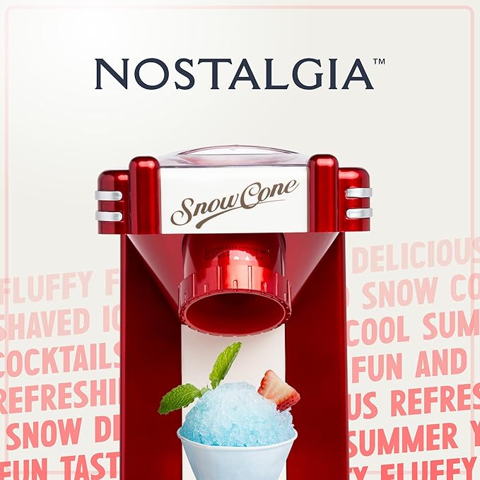 Nostalgia Snow Cone Shaved Ice Machine - Makes 20 Icy Treats - Includes 1 Reusable Plastic Cup - Retro Red