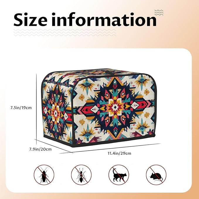 Southwestern Pattern Toaster Cover 2 Slice, Cute Country Bread Machine Cover, Washable Toaster Kitchen Small Appliance Cover Stain Resistant,with Top Handle