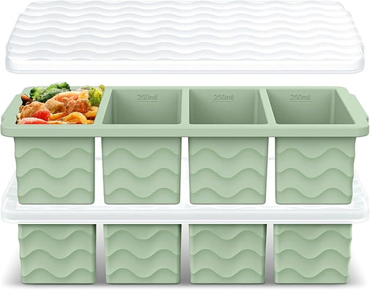 Doasuwish Silicone Freezer Tray for Soup with Lid – 1-Cup Soup Container Cube Style Ice Cube Trays for Freezer, Meal Prep & Food Storage, Freeze 250mL/125mL Portions – 2 Pack