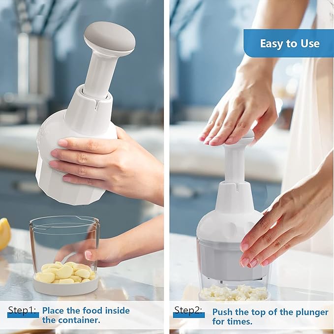 Pamperεd Chef Food Chopper, Vegetable Chopper, Onion Chopper, Garlic Chopper, Manual Hand Chopper For Vegetables Salads Onion Ginger Carrot Garlic Fruit Nuts, Dishwasher-safe, White, Easy to Clean