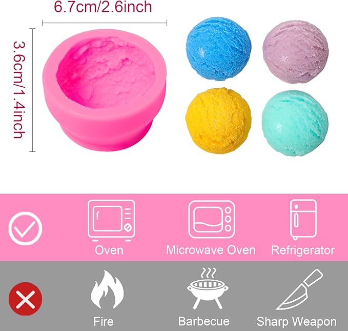 Patelai 3D Ice Cream Ball Shape Silicone Molds Cookie Pastry Mould Candle Soap Clay Mold for Wedding Cake Chocolate Dessert Pudding Mousse DIY Kitchen Baking(3 Pieces)