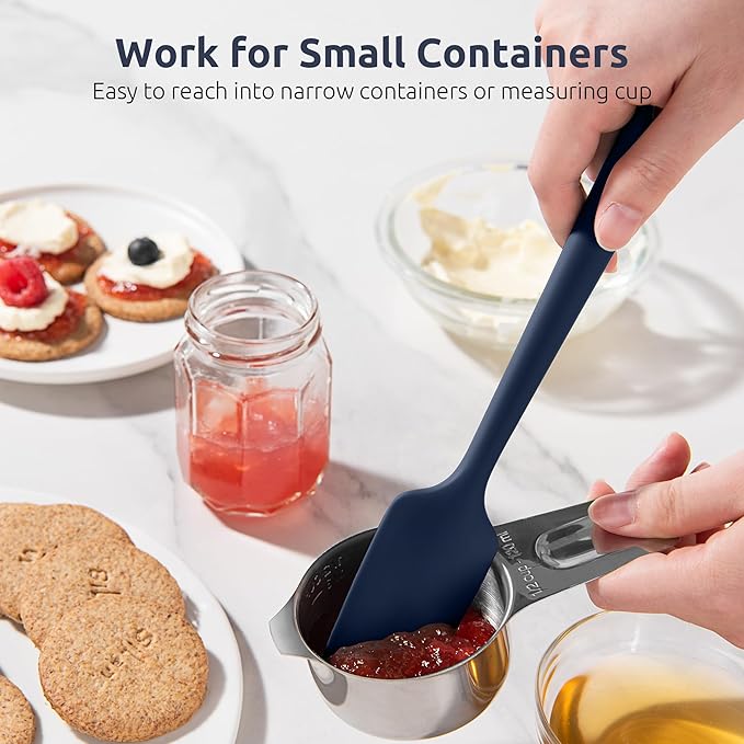 U-Taste Small Mini Silicone Spatula: 9×2inch 600ºF Heat-Resistant Food-Grade Jar Scraper for Kitchen Use, Non-Stick Seamless Flexible Baking Utensil for Mixing, Scraping Jam in Bowl (Midnight Blue)