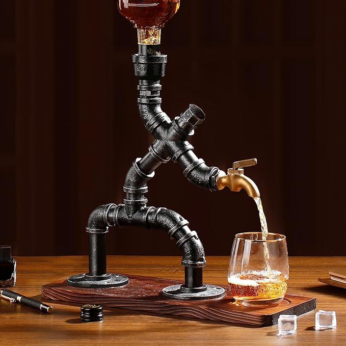 Whiskey Alcohol Gifts Drink Dispenser of Man Cave Decor, Steampunk Liquor Dispenser Bar Accessories for Home Bar, Unique Gifts for Men/Wine Loves/Husband/Boyfriend/Father, Silver