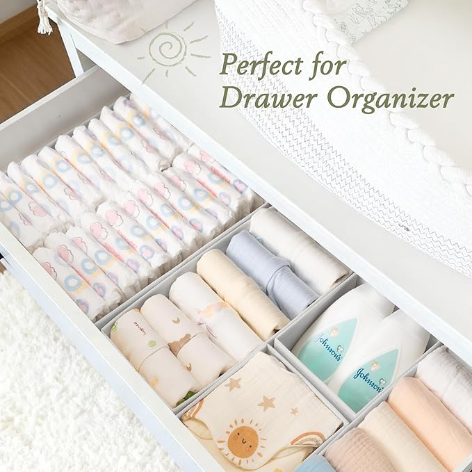 Criusia Drawer Organizers 18-Piece Set, Dresser Organizer for Baby Clothes, Foldable Closet Storage & Drawer Dividers for Underwear, Socks, Nursery, White