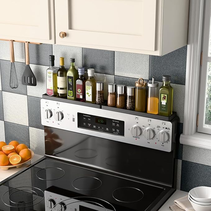 PEKER Magnetic Stove Top Shelf for 30" Stoves, Over Oven Shelf Above with Bamboo Spice Rack Organizer, Heat-Resistant, Space-Saving Solution for Kitchen Storage