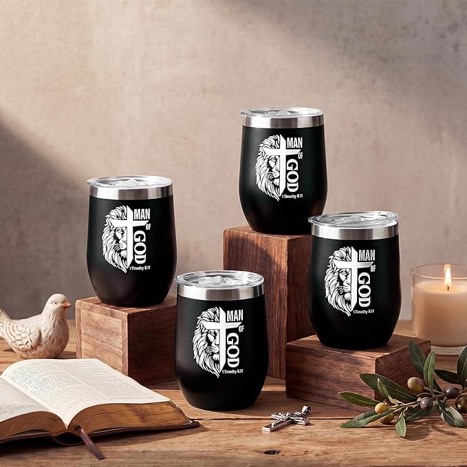 Sliner 8 Pcs Christian Gifts for Men Man of God Coffee Tumbler with Lid Catholic Gift for Men Bible Verse Gift for Pastor Father's Day God Bless Church Religious Cross Inspirational Gifts