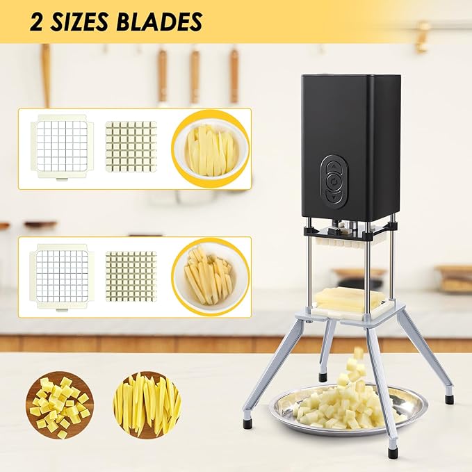 YOTAN Electric French Fry Cutter,Vertical French Fry Cutter with 1/2 & 3/8 Inch Blade,Professional Commercial and Household Automatic Potato Slicer,Electric Vegetable Chopper (Black)