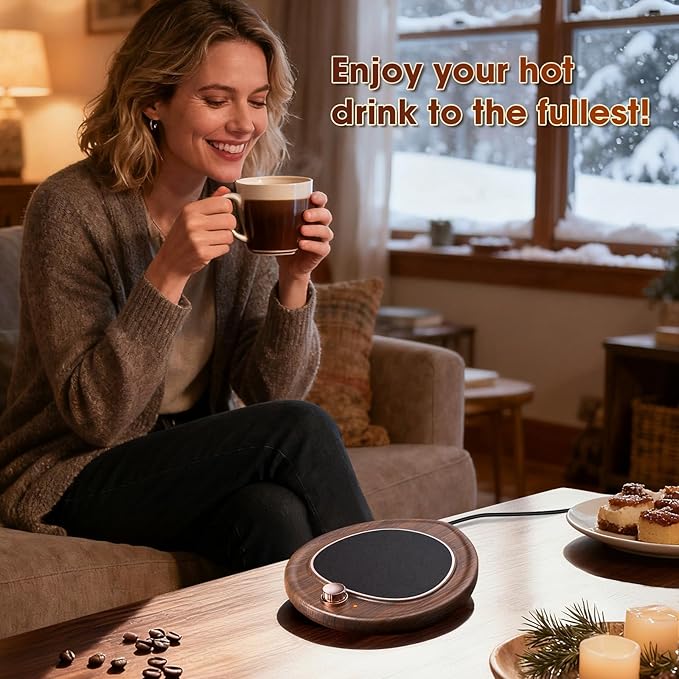 Coffee Mug Warmer - Large Candle Warmer Plate, 2-Temp Setting (131℉ & 113℉) & Fast Heating, Elegant Desk Warmer for Coffee/Tea/Milk/Candle, Ideal Office Home Gift (Wood Grain)