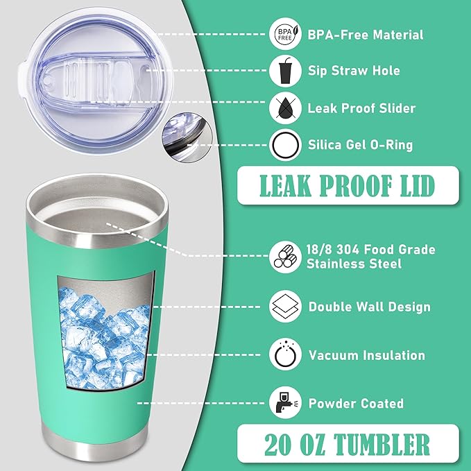 20 oz Tumbler Coffee Travel Tumblers Bulk with Lid Stainless Steel Double Wall Vacuum Insulated Mug Powder Coated Cups fit Car Cupholder for Hot and Cold - Light Blue, 1Pack