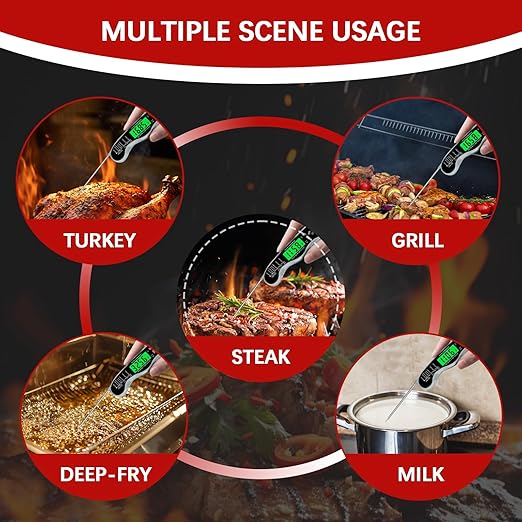 Meat Thermometer Digital，IP67 Waterproof Cooking Thermometer with Backlight, Calibration & Hold Function，Food Thermometer for Cooking,Outdoor Grilling，Suitable as Stocking Stuffers for Men