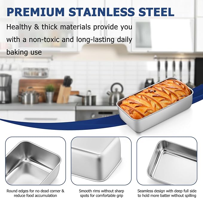 TeamFar Loaf Pans for Baking, 9 x 5 Inch Stainless Steel Loaf Bread Pans Tins for Homemade Bread/Brownies, Healthy & Sturdy, Oven & Dishwasher Safe - Set of 12
