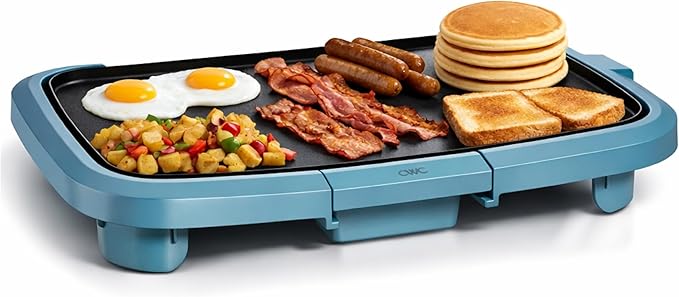 COOK WITH COLOR Electric Griddle 1200W, Nonstick Surface for Pancakes, Burgers, Eggs & More, Removable Temperature Control, Slide-Out Drip Tray, 10" x 16" Cooking Area, Slate Blue