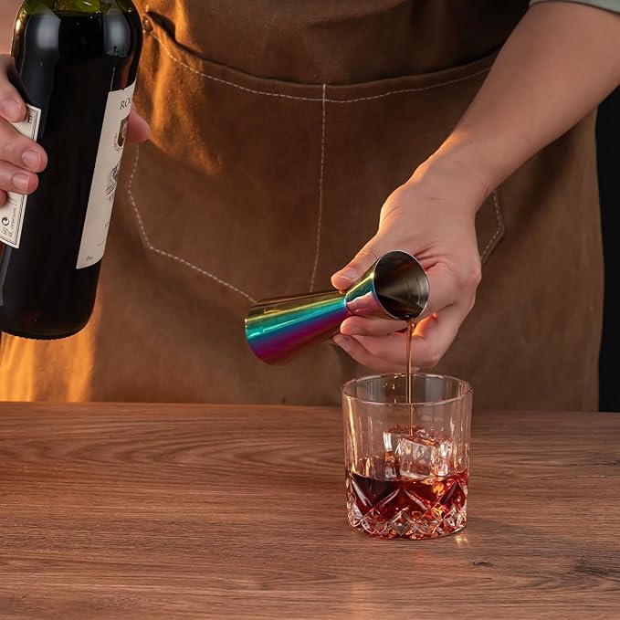 Briout Jigger for Bartending, Double Cocktail Jigger Japanese Premium 304 Food Grade Stainless Steel Jigger 2 OZ 1 OZ with Measurements Inside, Flat Edge Rainbow