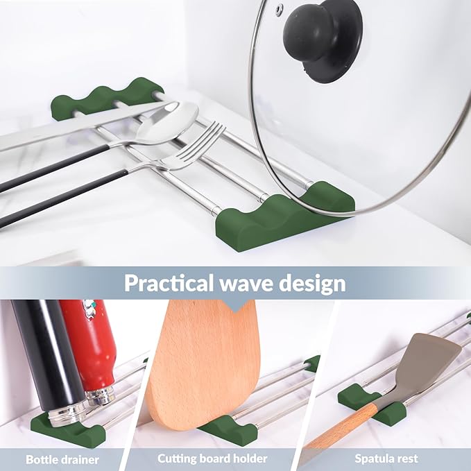 Tomorotec Adjustable Over-The-Sink Kitchen Rack for Dishcloths, Sponges, and Brushes - Heat-Resistant Stainless Steel with Slim, Expandable Design and Multifunctional Silicone Holder (Army Green)