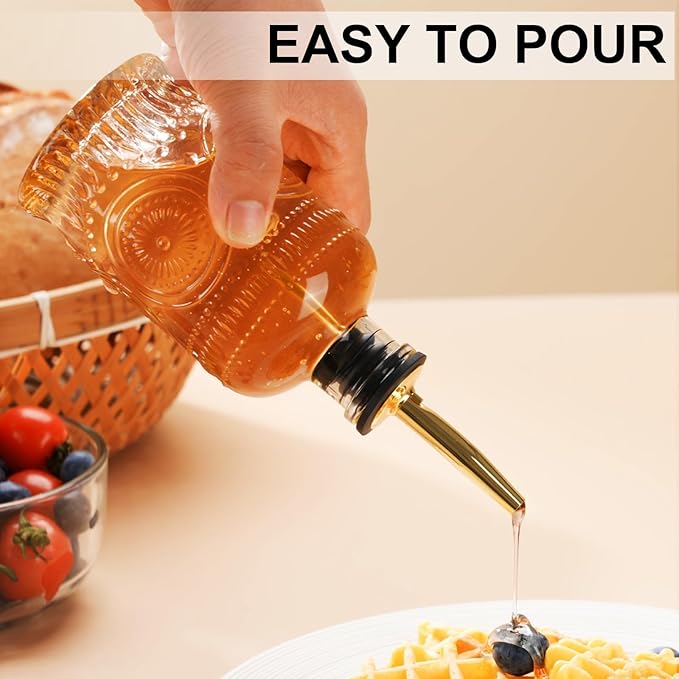 Gegewawa Glass Coffee Syrup Dispenser Bottles 7 OZ, Simple Syrup Bottles with Metal Pour Spout, Syrup Dispenser for Coffee Bar Accessories for Maple Honey Syrup Oil and Sauces