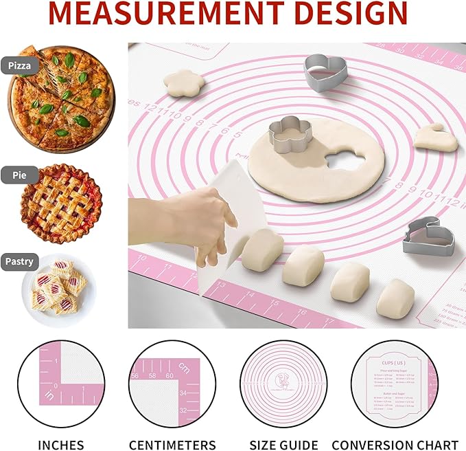 Non-stick Silicone Pastry Mat, Silicone Baking Mat with Measurements, Kitchen Counter Mat, Dough Rolling Mat, Oven Liner, Fondant Mat, Pie Crust Mat Silicone Bread Mat