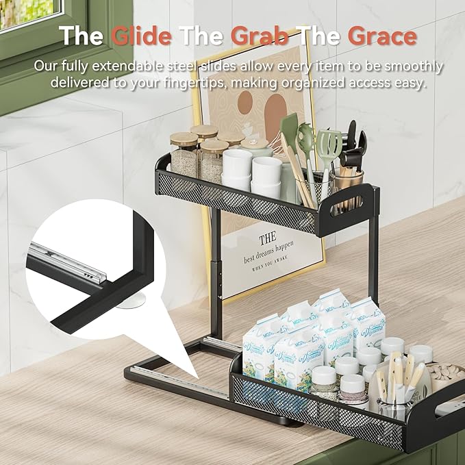 YASONIC Under Sink/Cabinet Organizers and Storage for Bathroom & Kitchen and 2-Pack Shower Caddy Adhesive Replacement